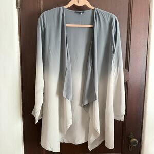 EILEEN FISHER | Gray and White Ombre Silk Open Front Cardigan Blouse Extra Small